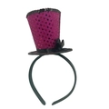 Magenta sequin witch mini hat headband for Halloween costumes and party celebrations - Rose Red Polka Dot