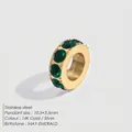 Pendentif en acier inoxydable plaqué or 14K avec cristaux vert émeraude et pierre de naissance - Mai Vert (Couleur Émeraude)