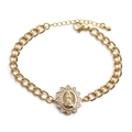 Gold-plated Virgin Mary bracelet with shimmering zircon border and thick link chain - CB0099-Round Pave Setting Zircon Border