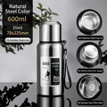 600ml stainless steel vacuum flask in natural steel finish with 316 inner liner - 600ml / Short Tea Filter + Carrying Rope / Steel Color