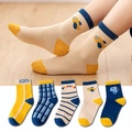 Set di 5 paia di calze al polpaccio in cotone per bambini con dinosauri e aerei - Calzini Per Bambini A Forma Di Aereo / 3-5 Anni (Lunghezza del piede 13-15cm)