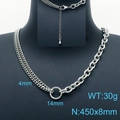 Silver stainless steel necklace with asymmetric Cuban and O-link chain on neck model - Silver Spliced Cuban Chain (KN200572-Z)