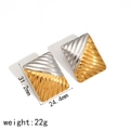 Retro geometric striped titanium steel earrings in two-tone gold and silver finish - Two-Tone Gold and Silver Style (TE60036-M)