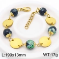 Bracciale a catena placcato oro con perline in resina blu scuro e verde testurizzato - Motivo Blu Scuro Verde (KB183025-BH)