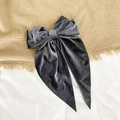 Elegant large grey velvet bow hair clip with long streamers on a textured beige fabric - 6# Gray