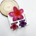 Three-piece plumeria flower hair claw set in vibrant rose red, deep red, and purple hues - Mixed Color Set #6 (includes Cards)