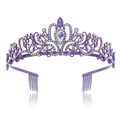 Purple bridal tiara with colorful crystals and built-in hair combs for girls - Purple Base AB Aurora Rhinestone