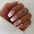 Kurze Ballerina-Klebenägel mit rosa Ombré-Farbverlauf, Glitzer und Strass-Akzenten - Kleber-Typ / Rosa Weiß Ombre Stil (D-134)