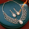 Luxury silver-tone jewelry set with water drop zircon necklace and earrings in a box - 42# Set - Silver (2 Pieces)