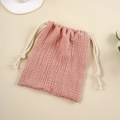 Pink drawstring muslin cotton storage bag with natural double-layer crinkle fabric texture - Dusky Pink