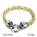 Men's two-tone Byzantine chain bracelet with silver and gold skull head clasp - Yellow