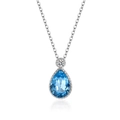 S925 sterling silver necklace with teardrop blue crystal and small white diamond - Necklace / Blue