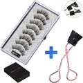 Magnetic fake eyelashes set MB15K-5 with 5 pairs and rose gold applicator clip - Natural Long Style With Black Clip (MB15K-5)