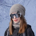 Winter gray knitted hat and neck gaiter set with white ski goggles for outdoor warmth - Two-Piece Set / Khaki