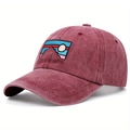 Classic burgundy washed cotton baseball cap with embroidered mountain patch seen from 45-degree angle - Adjustable / Burgundy