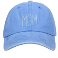 Light blue washed cotton baseball cap featuring MOM 3D embroidery with a vintage dad hat style - Washed Light Blue MOM Embroidery Baseball Cap