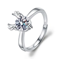 Adjustable S925 sterling silver ring featuring a reindeer antler design with zircon stone - Adjustable Open / Reindeer Antler Style (1 Carat Effect)