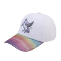 Weiße Kinder-Baseballkappe mit Einhorn-Stickerei und Regenbogen-Pailletten-Schirm - Regenbogen Flügel Einhorn - Weiß