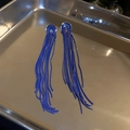 Macro shot of long blue tassel earrings with dense metal chains on a silver metallic tray - Metal Fine Chain Tassel Style (13#银针-蓝色) / Blue