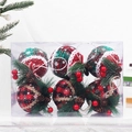 Set of 6 red and green plaid Christmas baubles with pine needles in a box - 8cm Style 7 (Red Green Plaid Snowflake Boxed)