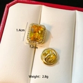 Detailed macro view of yellow rectangular crystal brooch with sparkling rhinestone border - C125-Rectangular Yellow