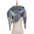 Blue plaid oversized winter shawl with soft fringe trim on a professional mannequin - 135x135x200cm / SJ-22# Blue