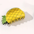 Cute yellow pineapple hair claw clip with green leaves for summer ponytail styling - Pineapple