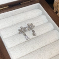 Close-up of 18k gold plated snowflake drop earrings with sparkling zircon stones - 73# Six-Petal Snowflake Waterdrop Drop Earrings (Silver Earring Post)