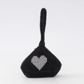 Elegant black beaded heart evening bag with sparkling crystal rhinestones for formal parties - Black