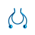 Detailed view of shiny blue stainless steel septum nose ring with double round beads - 0.8*8*3/3mm / Blue