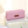 Astuccio portapenne rosa in tela di grande capacità con etichetta in pelle per studenti - Rosa