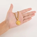 Gold stainless steel compass pendant necklace with Cuban chain for men's fashion - Gold Pendant Only
