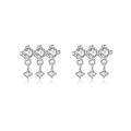 Elegant S925 sterling silver stud earrings with three-row dangling zircon stones - 925 Silver / Platinum