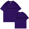 T-shirt violet en coton à col rond avec lettrage 'you are enough' à l'avant et au dos - S / Hauts / Violet
