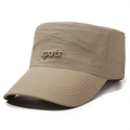 Herren Khaki Schnelltrocknende Flat Top Mütze mit Sport-Stickerei für Outdoor und Wandern - Verstellbar / Khaki