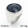 22mm chunky stainless steel ring with faceted black gemstone in a bold punk style - Steel + Black Faceted Stone (KR1088398-K)