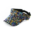 Gorra abierta de moda con pedrería colorida en una elegante visera negra para sol - Negro con pedrería de colores mixtos