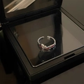 Minimalist silver wavy liquid metal open ring with red enamel inlay in a black display box - Textured Style (细纹理戒指)