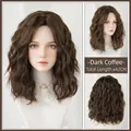 Dark brown medium curly wave wig with 42cm length and side part hair style for women - Dark Coffee