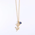 Collier doré avec pierre de naissance bleue en zircon et pendentif fleur vintage - Septembre/Saphir