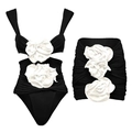 Elegante costume da bagno a due pezzi con fiori 3D e gonna a portafoglio a pieghe - S / Set canotta nero