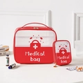 Portable red medical first aid bag set with handle and cross logo for home travel - Two-Piece Set / Transparent Red (Set of 2)