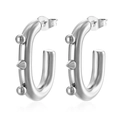 Silver geometric stainless steel hoop earrings with punk spikes and ball accents - Oval Pointed Beads Steel (MS-711)