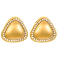 Détails de boucles d'oreilles triangulaires dorées avec micro-strass sur les bords - Triangle En Or 18 Carats K-1034