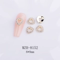 Ciondolo nail art cuore 3D con perle bianche e strass trasparenti, misura 8x9mm - Anello Esterno in Perle di Cuore Vuoto (8152)