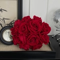 Elegant bunch of red velvet silk roses for home decor shown in a realistic table setting - French Velvet Red Roses 10 Pcs
