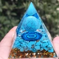 Handheld Orgone pyramid with blue turquoise sphere, crushed stone and gold foil - XQK23 Turquoise Ball