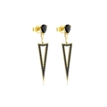 S925 sterling silver geometric triangle stud earrings with black stones in gold finish - 1 Pair / 18K Gold-Black Zirconia