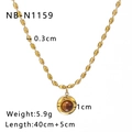Detailed size specifications of gold beaded necklace with brown tiger eye stone pendant - Gold Round Style (NB-N1159)