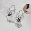 Silver gothic spider ear cuff with black oval gemstone on ice texture background - Large Spider Ear Clip (Silver Color) (9299)